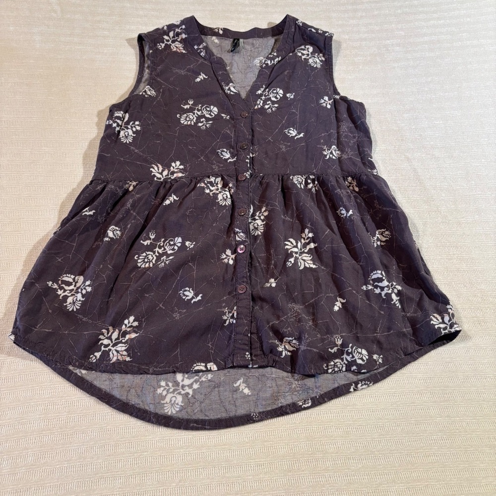 North River Women Small Rabbit Gray Floral Rayon Sleeveless Babydoll Top NRL5081